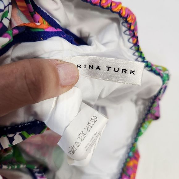 Trina Turk tropic escape off the shoulder ruffle dandeau bikini top size 4 smal - Picture 7 of 8